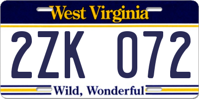 WV license plate 2ZK072