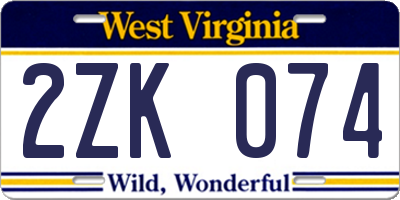 WV license plate 2ZK074