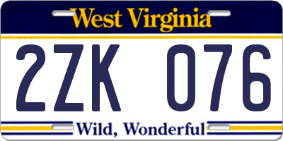 WV license plate 2ZK076