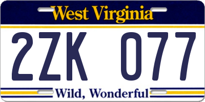 WV license plate 2ZK077