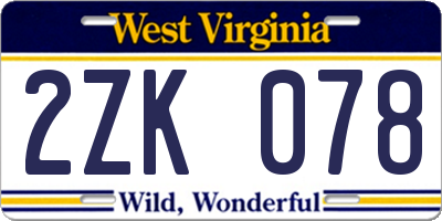 WV license plate 2ZK078