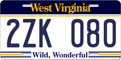 WV license plate 2ZK080
