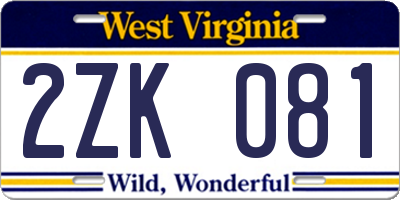 WV license plate 2ZK081