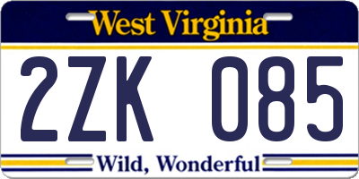 WV license plate 2ZK085