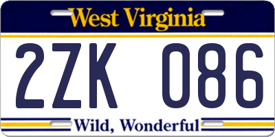WV license plate 2ZK086