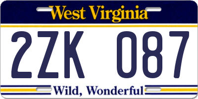 WV license plate 2ZK087