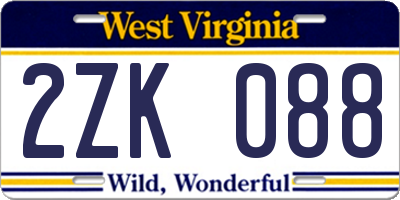 WV license plate 2ZK088