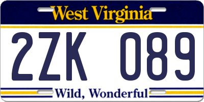 WV license plate 2ZK089