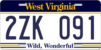 WV license plate 2ZK091