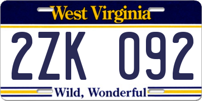 WV license plate 2ZK092