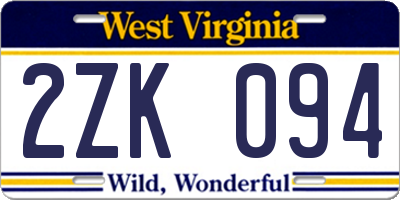 WV license plate 2ZK094