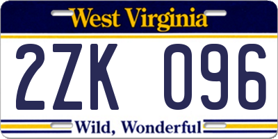 WV license plate 2ZK096