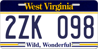 WV license plate 2ZK098