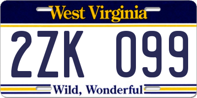 WV license plate 2ZK099