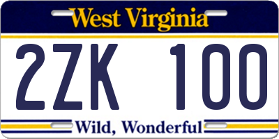 WV license plate 2ZK100