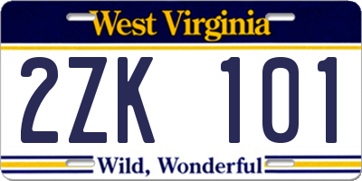 WV license plate 2ZK101