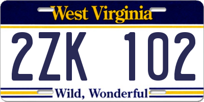 WV license plate 2ZK102