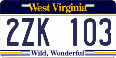 WV license plate 2ZK103