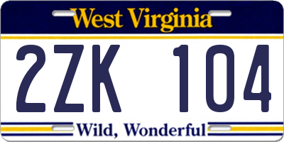 WV license plate 2ZK104