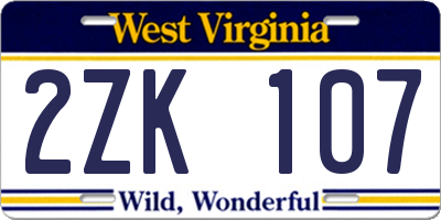WV license plate 2ZK107