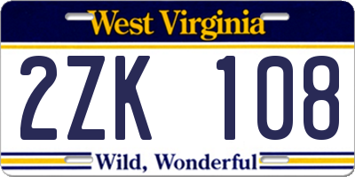 WV license plate 2ZK108