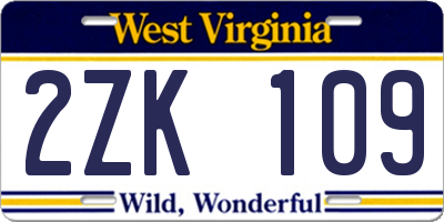 WV license plate 2ZK109