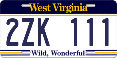 WV license plate 2ZK111