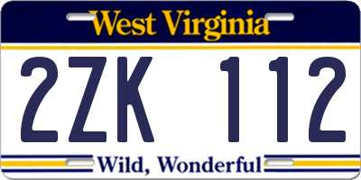WV license plate 2ZK112