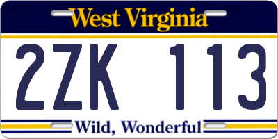 WV license plate 2ZK113