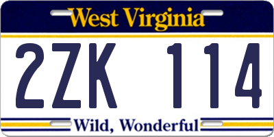 WV license plate 2ZK114