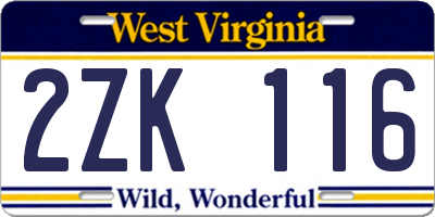 WV license plate 2ZK116
