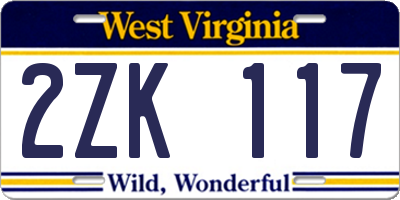 WV license plate 2ZK117