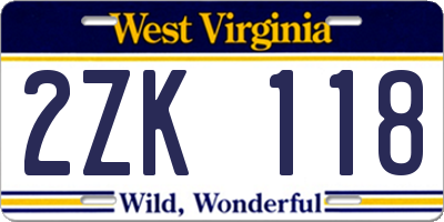 WV license plate 2ZK118
