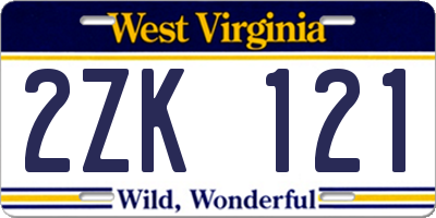 WV license plate 2ZK121