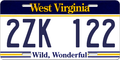 WV license plate 2ZK122