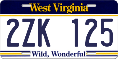 WV license plate 2ZK125
