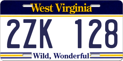 WV license plate 2ZK128