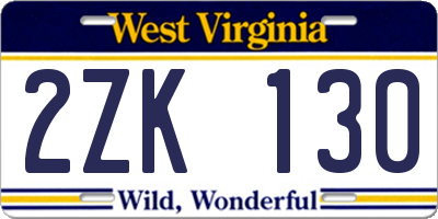 WV license plate 2ZK130