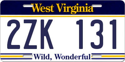 WV license plate 2ZK131