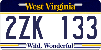 WV license plate 2ZK133