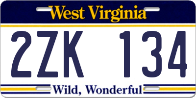 WV license plate 2ZK134