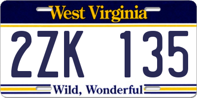 WV license plate 2ZK135