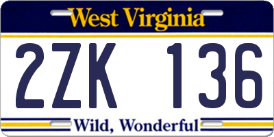 WV license plate 2ZK136