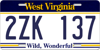 WV license plate 2ZK137