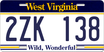 WV license plate 2ZK138