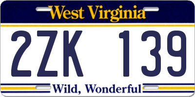 WV license plate 2ZK139