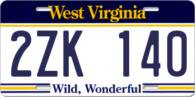WV license plate 2ZK140