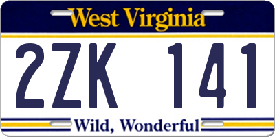 WV license plate 2ZK141