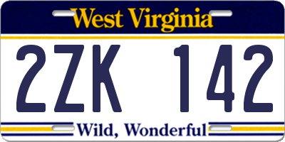 WV license plate 2ZK142