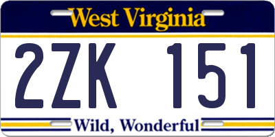 WV license plate 2ZK151